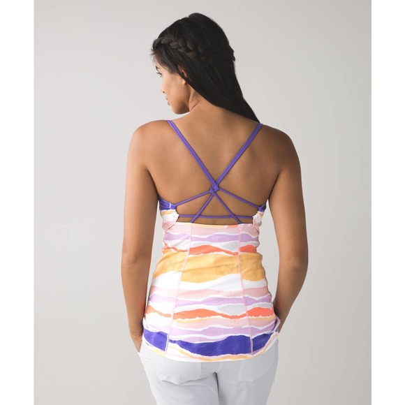 Lululemon Tank Top 4 Dancing Warrior Fitted Strappy Bleacher Stripe Athletic - Picture 13 of 14